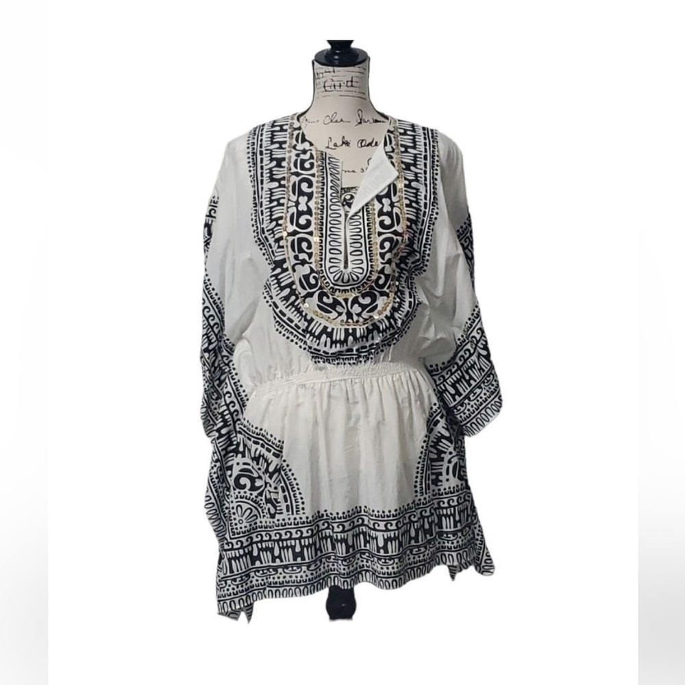 TRINA TURK Flutter Sleeve Silk Caftan Swim Dress Cover Up Medium Large